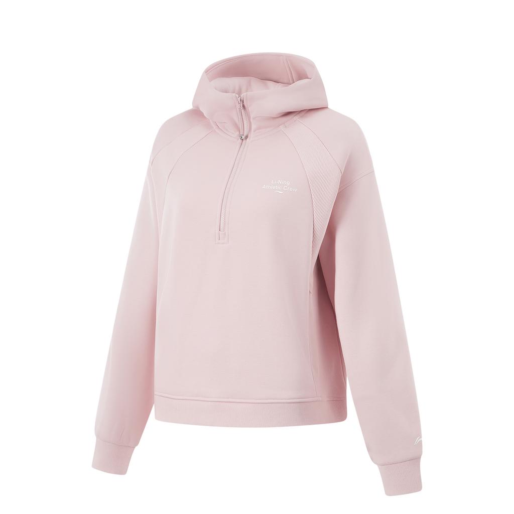 Li Ning Fitness Series Anti-Static Anti-Bacterial Warm Pullover Hoodie Loose Sports Long Sleeve Fleece Sweatshirt Women Sweatshirt AWDUF14-3