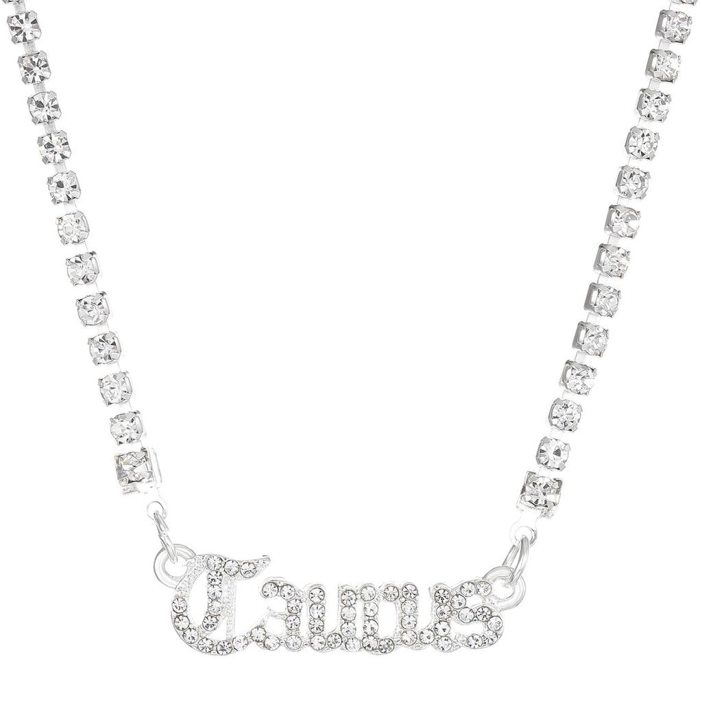 Fashion Twelve Zodiac Super Flash Rhinestone Inlay Necklace Sweater Chain Pendant