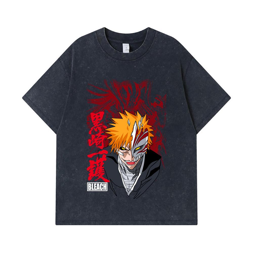 275 GSM Washed T-shirts 100% Cotton Bleach V1 Ichigo Print Unisex Heavy Cotton T Shirt