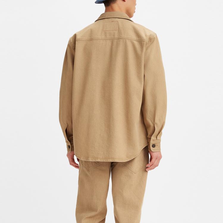 Levis Solid Point Collar Long Sleeve Shirt Men Shirts Khaki A2701-0000