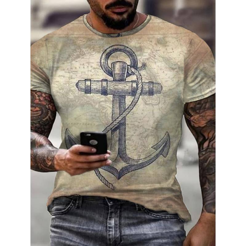 Men's Vintage T-Shirt Marine Adventure 3D Print Top Summer Fashion Casual Loose Tee New Streetwear Short Sleeved T-Shirt for Men