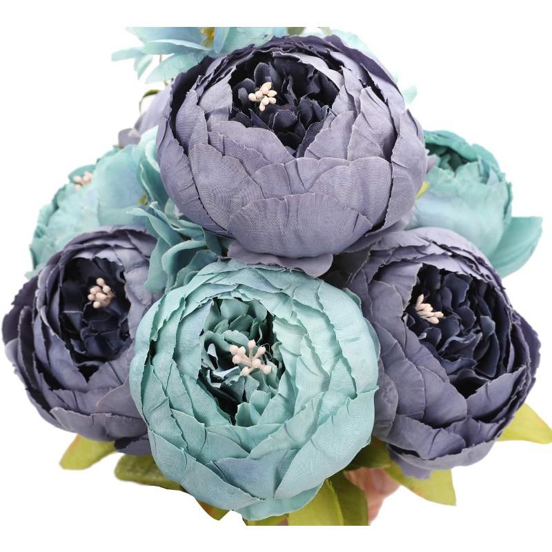 Faux Peony Bouquet 13 Heads Flowers Bud Vintage Artificial Peony 47cm Silk Flowers for Wedding Home Decoration,1pc