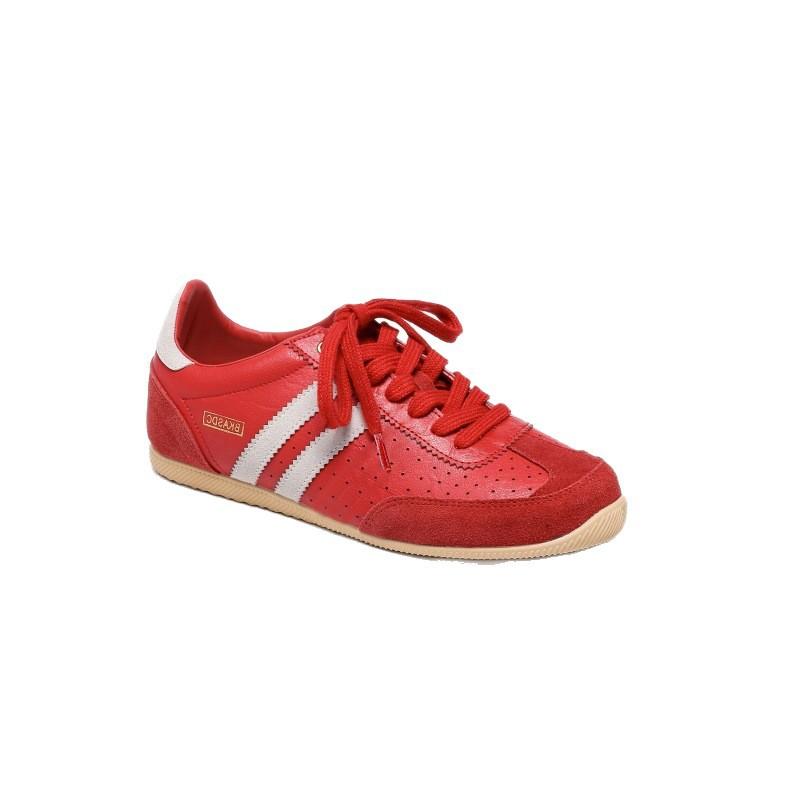 Retro leather red German training shoes women's 2025 new versatile lace-up round head casual sports shoes flat Forrest Gump shoes