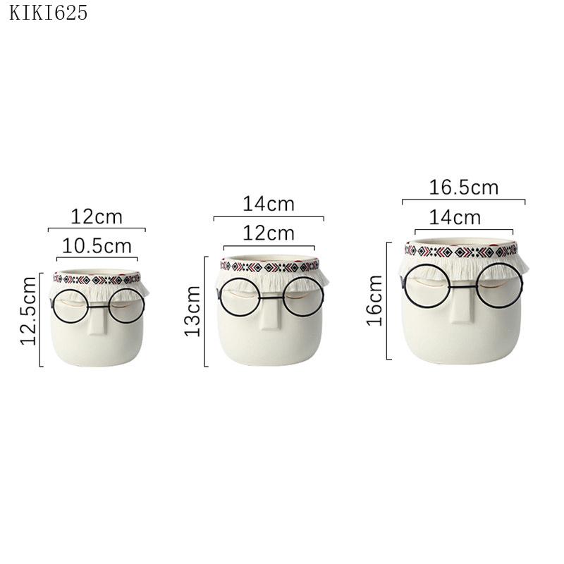 Creative Abstract Black Frame Glasses Head Ceramic Flower Pot Vase Succulents Cactus Potted Garden Decor Human Face Flower Pot