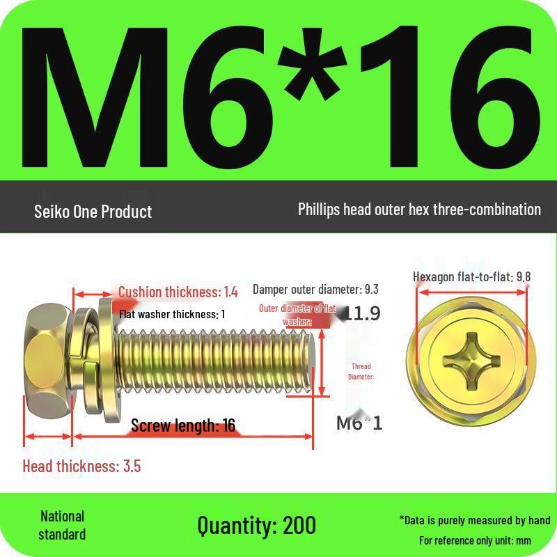 Hex Head Combo Screw Bolt with Washer and Spring Washer