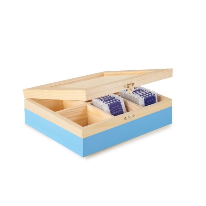 Boîte À Thé - IBILI - 748500 - Bois - 6 Compartiments - Bleu - 22 X 18 X 7 Cm
