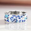 Huitan Graceful Female Blue Flower Finger Ring Elegant Lady Copper Color Accessories for Anniversary Delicate Zircon for Women