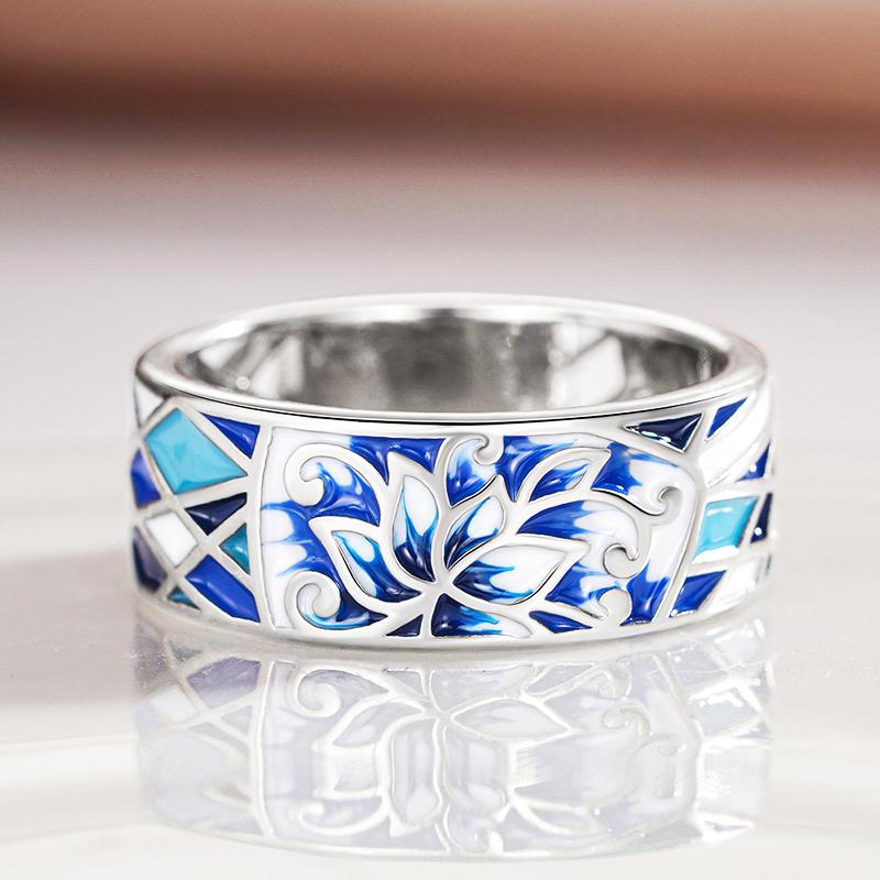 

Huitan Graceful Female Blue Flower Finger Ring Elegant Lady Copper Color Accessories for Anniversary Delicate Zircon for Women 6