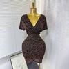 Summer new sexy pure desire wind V-neck waist short-sleeved dress leopard print hip skirt