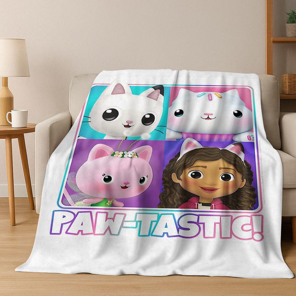 Cute Gabbys Dollhouse Cartoon Girl Kids Flannel Blanket Soft Warm Throw Blanket for Bed Bedroom Room Living Room Christmas Gift