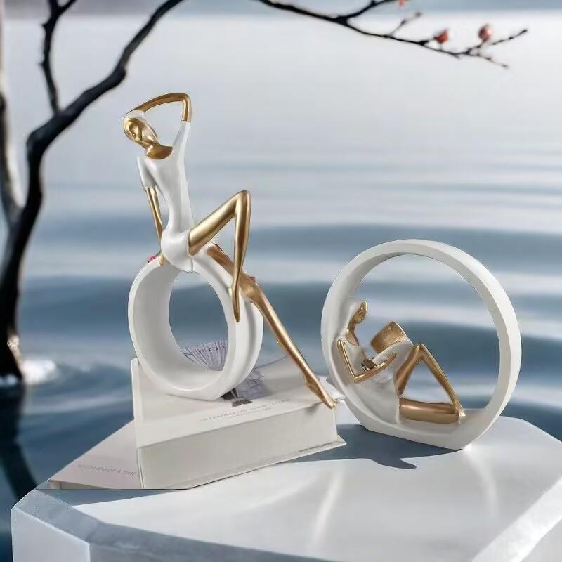 European Reading Book Yoga Girl Resin Figurines Decoration Items Home Room Desk Statue Accessories Coffee Table Sculpture Crafts