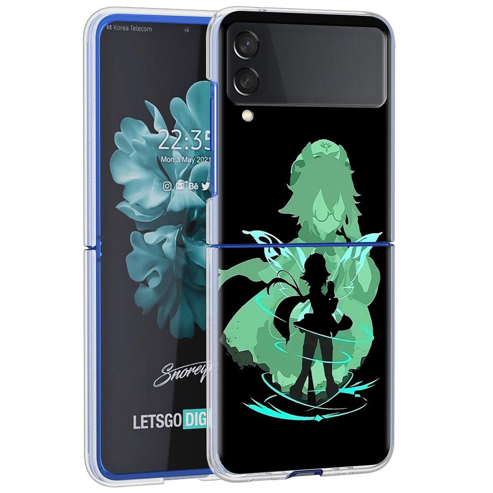 Anime Genshin Impact Case For Samsung Galaxy Z Flip 4 5G Transparent Hard Cell Phone Cover ZFlip Clear PC Luxury Shell Coque