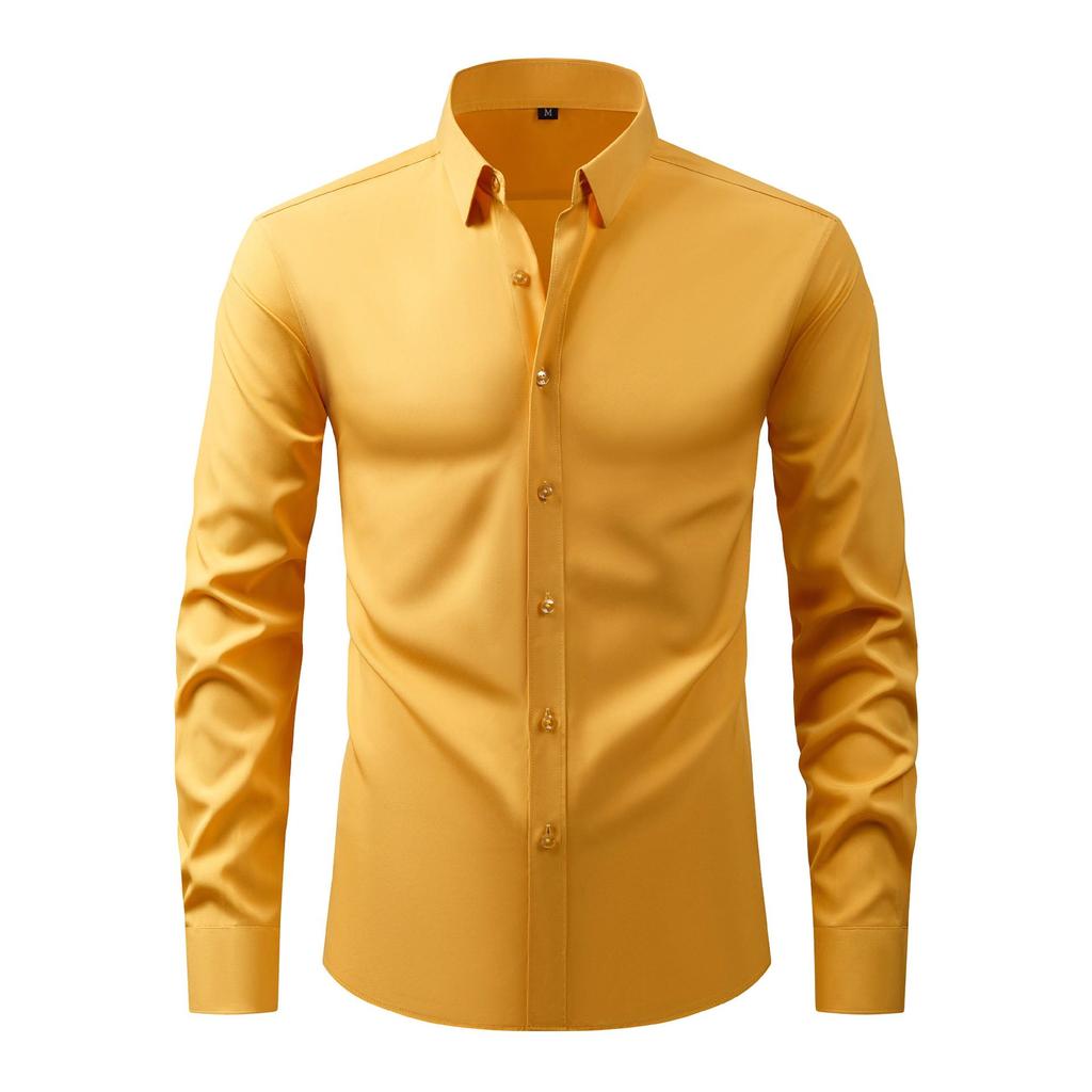Men's Non-Iron, Anti-Wrinkle Long-Sleeve Cardigan Shirt, Large Size, Stretchable Fabric.