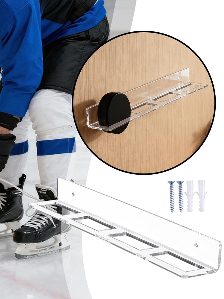 Акриловая подставка для хоккейных шайб 4 ячейки настенная прозрачная надежное крепление полка для игроков новичков дедушки отца China Mainland 2890₽