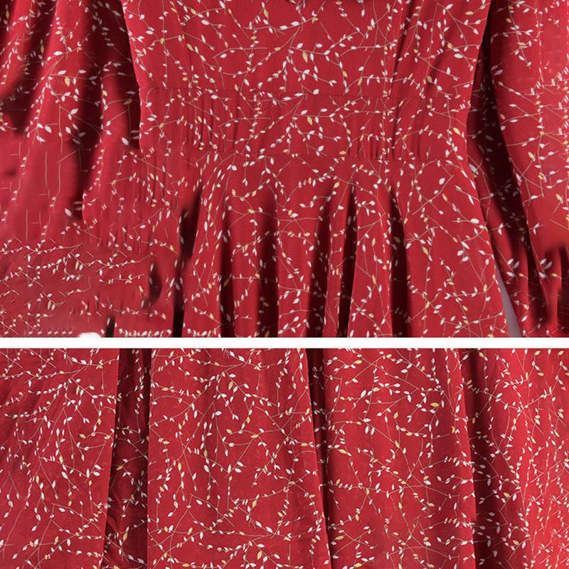 Rochie din șifon cu fundă rochie de bază imprimată cu mâneci lungi cu leagăn mare, cu flori, fustă lungă, mărime mare, îmbrăcăminte pentru femei, talie, țesătură subțire, subțire