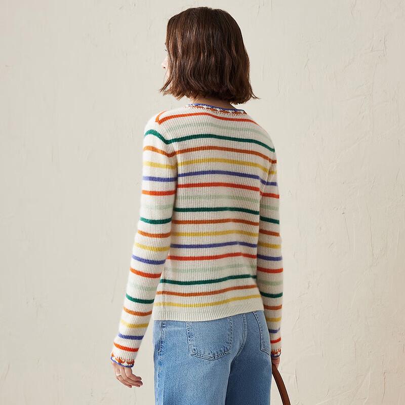 Commend Boca Women's Striped Round Neck Cashmere Sweater