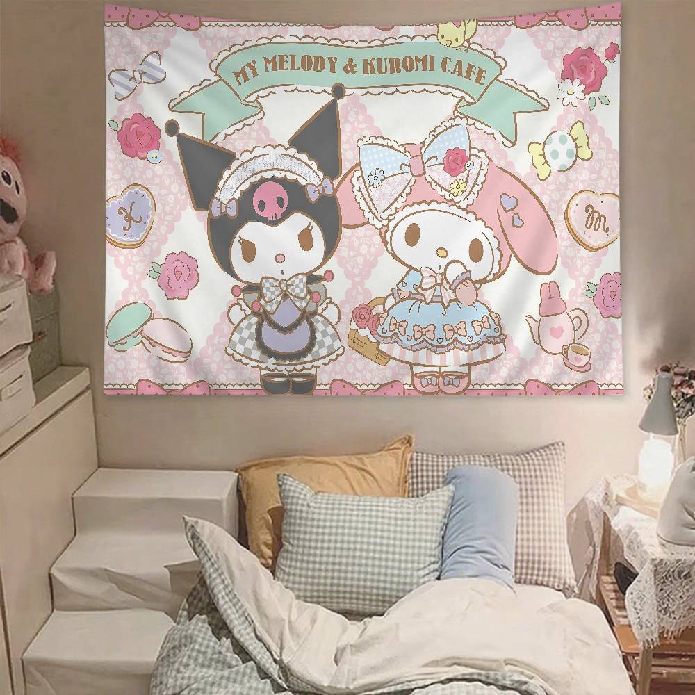Cute KKuromi Tapestry Wall Hanging Tapestry Art Deco Blanket Curtain Hanging At Home Bedroom Living Room Decor