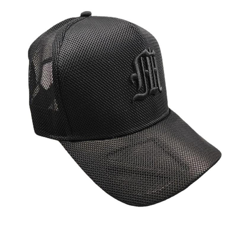 Embroidered mesh hat high top five-piece peaked cap large head circumference hard top men's hat couple style women's hat batch