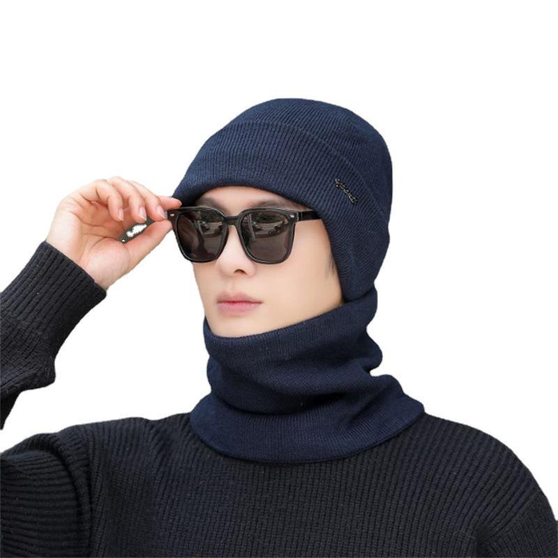 Autumn and winter hats men's knitted hats, fleece thickened wool hats, men's cycling ear protectors, pullovers, scarf sets.