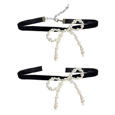 Chic Bowknot Necklace Featuring Pendant Elegant Pearls Choker Jewelry Adornment