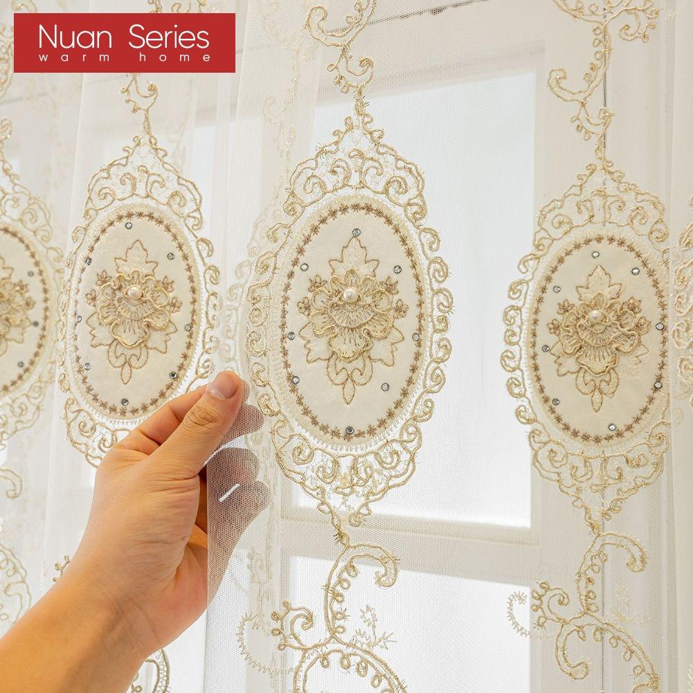 1PC Nuan Series Modern European Luxury Sheer Curtain Transparent Embroidered Tulle for Living Room Bedroom Balcony Window Home Decor