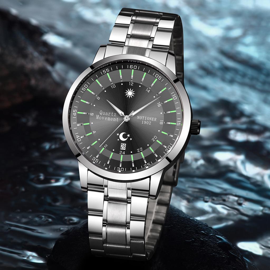 Fashion Sun and Moon Men's Watch Calendar Watch Classic Business Watch Large Dial Men's Watch Quartz Men's Watch Round Men's Watch