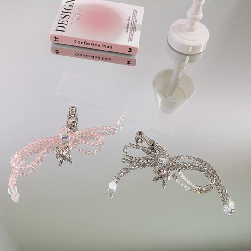 Elegant Keychain with Bowknot Pendant Phone Charm Simple Phone Lanyard Wrist Strap Hanging Keyring for Phone Case Bag