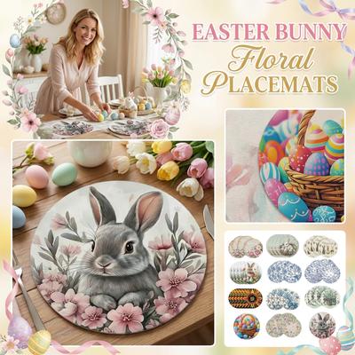 Round Placemat With Easter Flower And Bunny Print