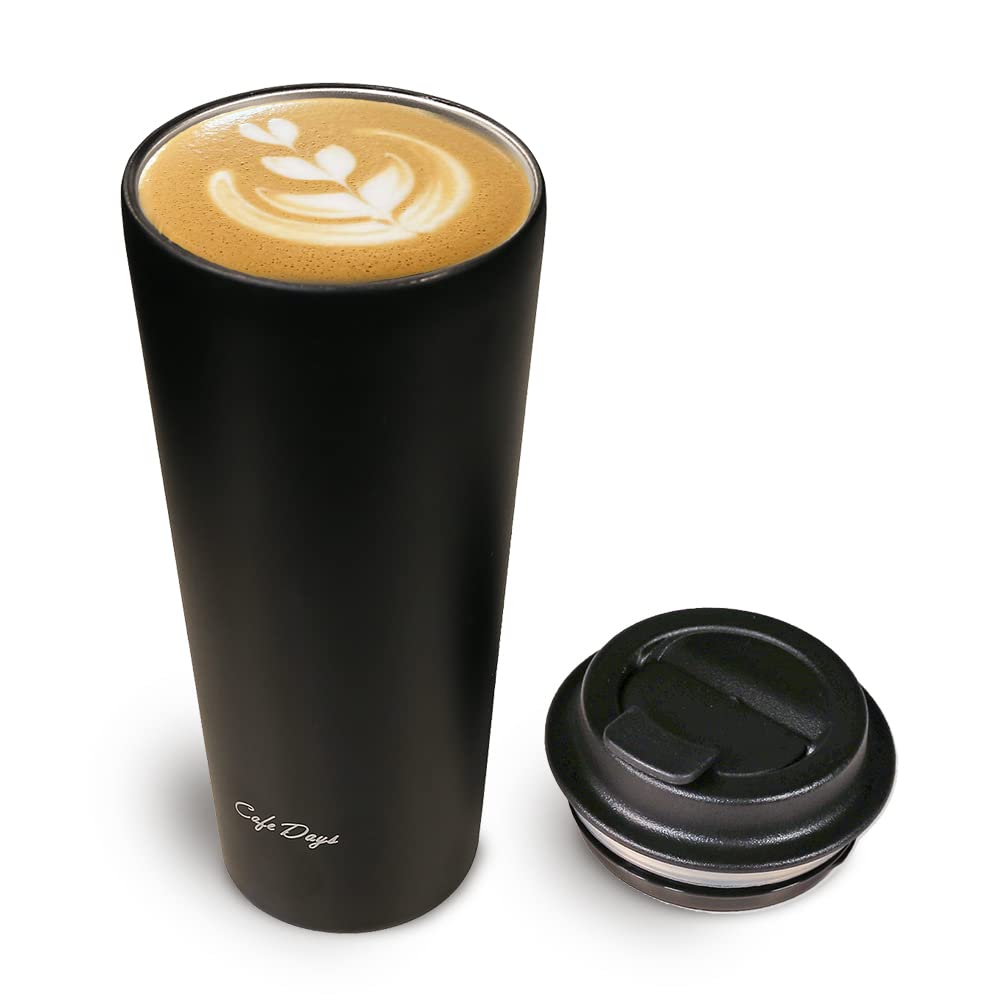 

[Winter Warmth] Iris Ohyama Cafe Days Tumbler, 470ml, with a spill-resistant, cafe-style spout, easy-to-clean design, and traveler lid for warmth and