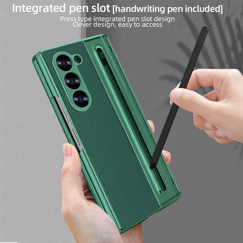 Electroplated Hinge Phone Case For Samsung Galaxy Z Fold 6 5 4 5G Fold6 Screen Glass Stylus All Inclusive Pen Slot Holder Cover