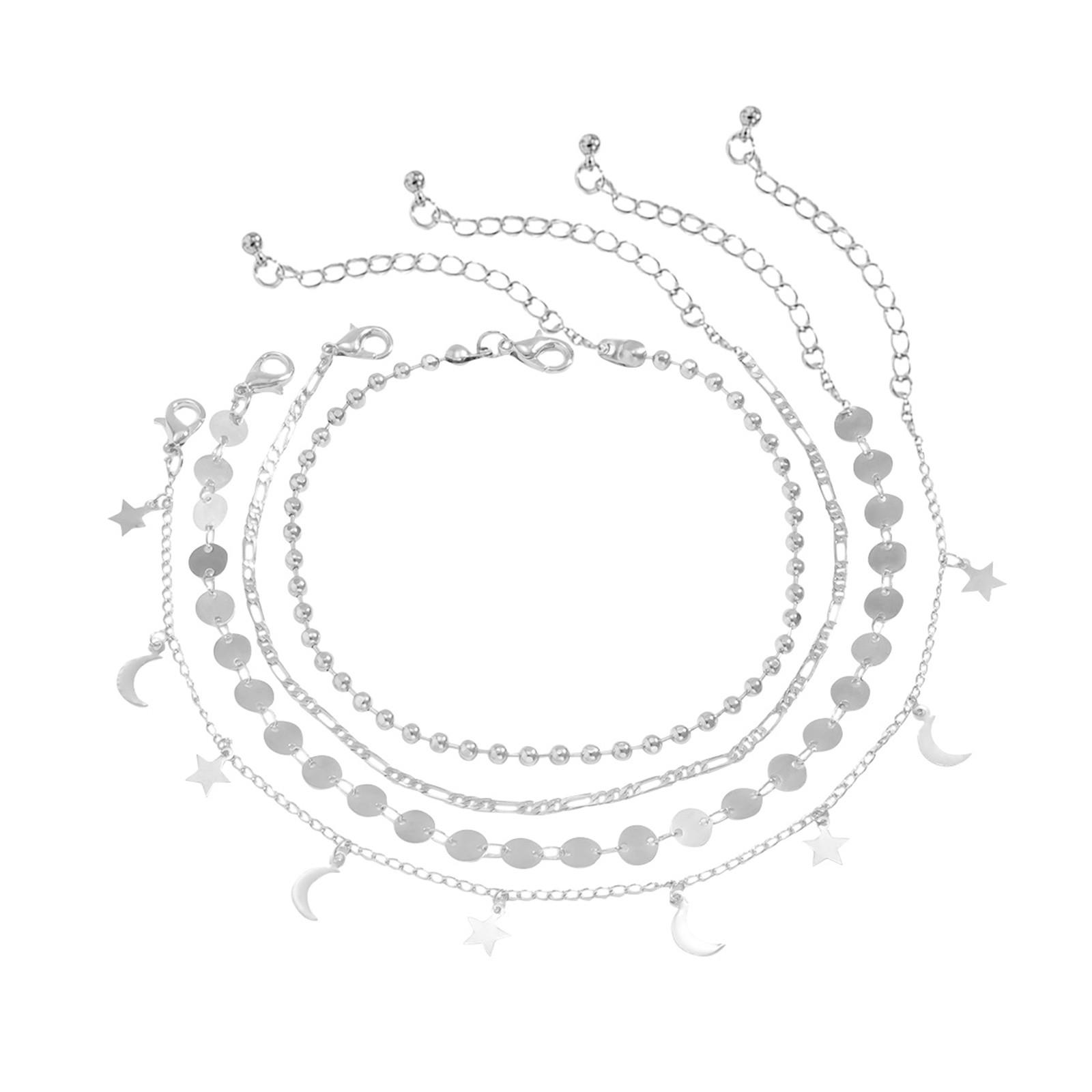 

4pc Anklet Women s Anklet Shaped Initial Anklet Summer Gift Beach Decorations One Size срібний
