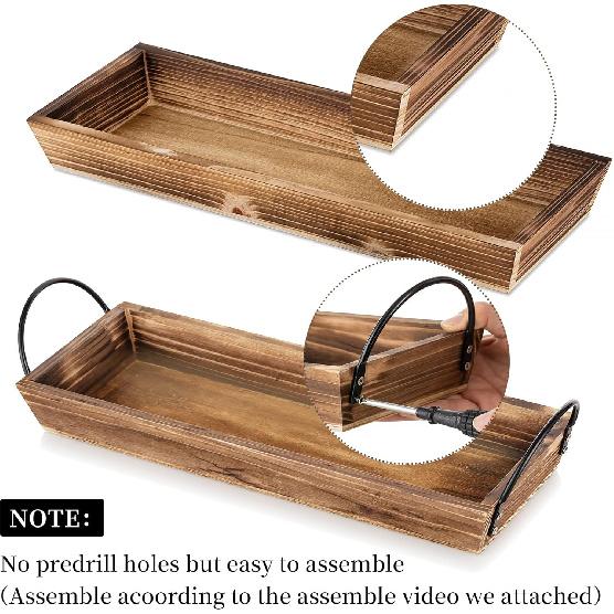 Long Narrow Wood Candle Tray: Hanobe Rustic Wooden Candle Holders Rectangular Table Centerpieces for Dining Room Farmhouse Pillar Stand with Handle