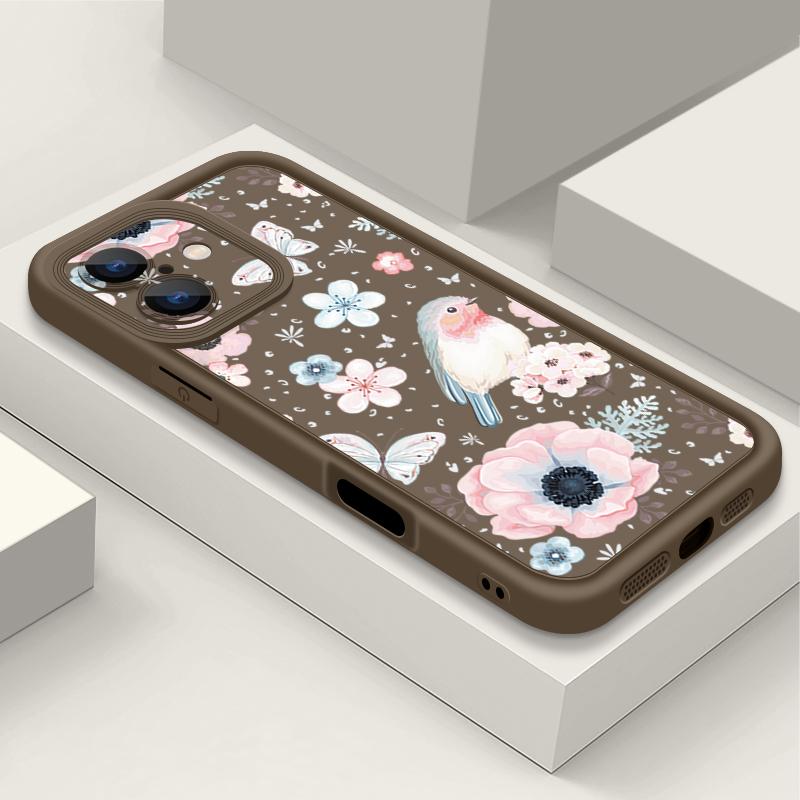 Flowers Pattern Phone Case For iPhone 16 Pro Max 16e 15 14 13 12 11 XR XS 8 7 ShockProof Soft TPU Silicone Cover Fundas