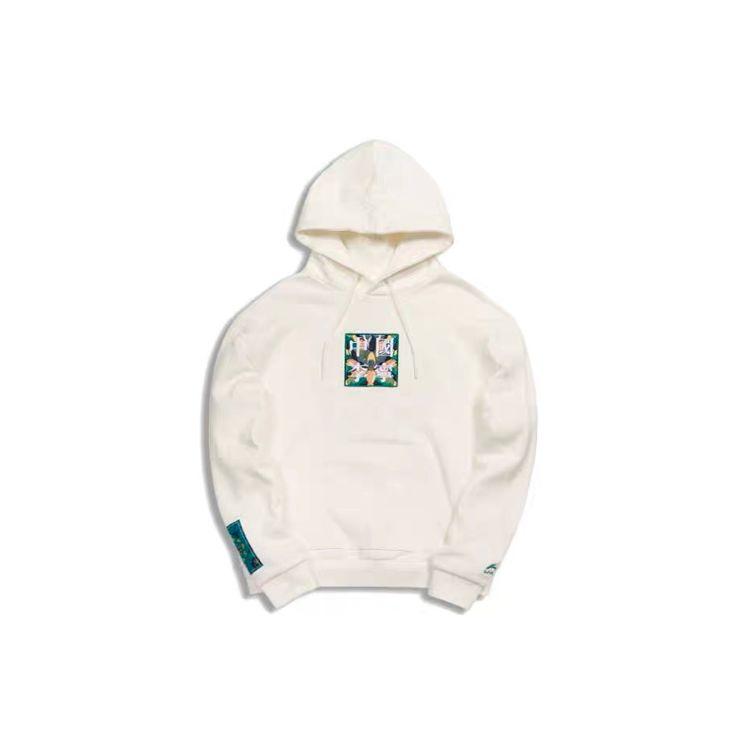 Li-Ning Paris Fashion Week Lotus Pond Embroidered Pullover Hoodie Men Tops White AWDQ625-3