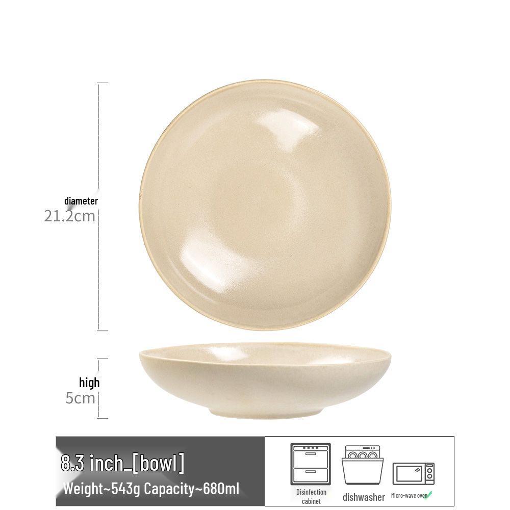 Japanese Retro Ceramic Open Bowl – Glossy Vegetable, Salad & Soup Bowl, Simple Large Tableware
