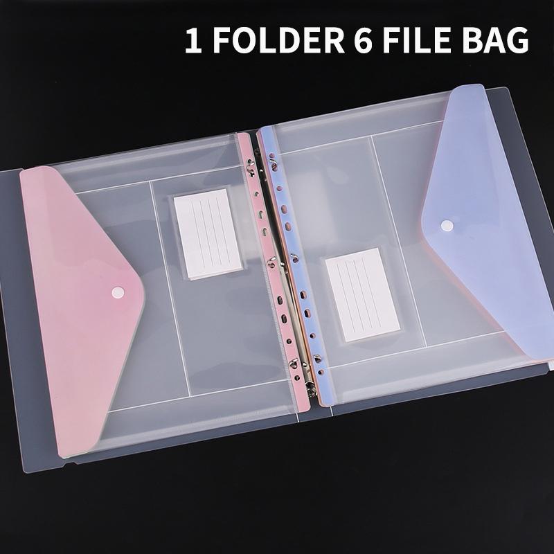 Transparent Loose-Leaf File Bag High-Capacity File Organizer Binder Pockets Button Close Business Document Pouch Stationery
