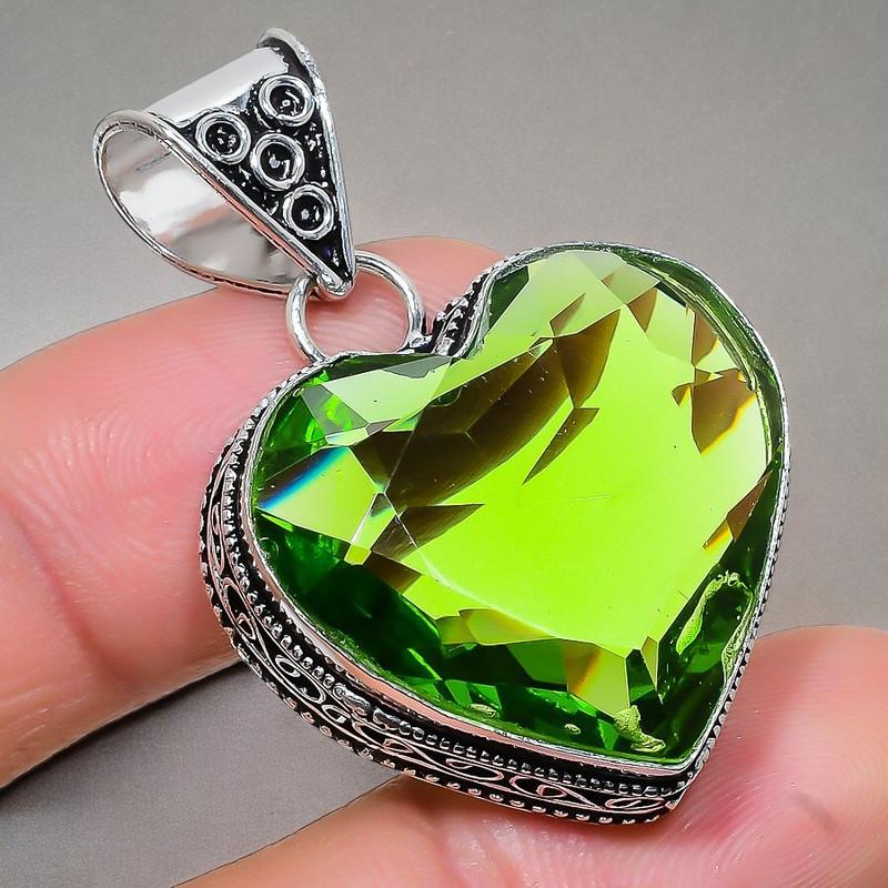 Peridot Gemstone Handmade 925 Sterling Silver Jewelry Pendant 2.17" AH-819