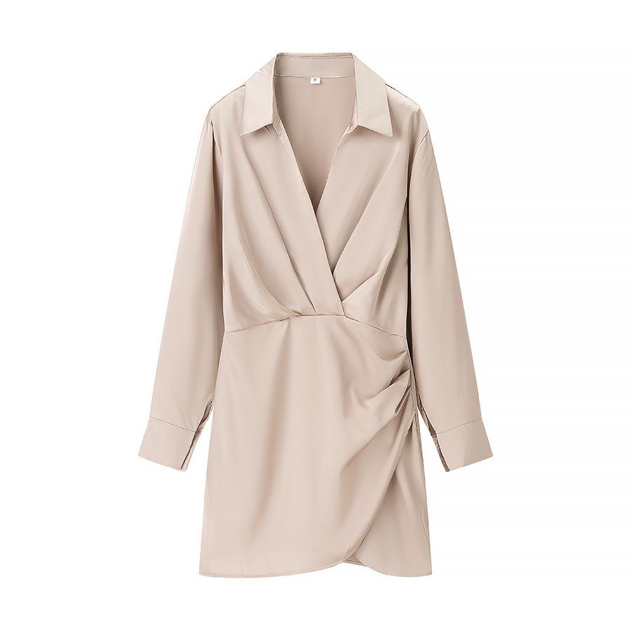 

2025 Summer New Product Temperament Slim Fit Side Pleated Long Sleeved Dress L