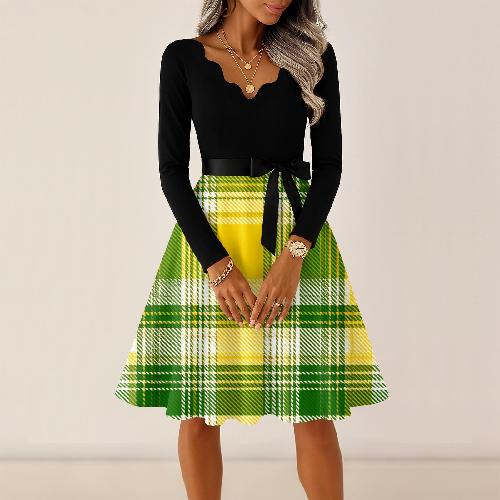 

Women s Casual Fashion V Neck Long Sleeve Printed Party Vintage Long Dresses XL жовтий