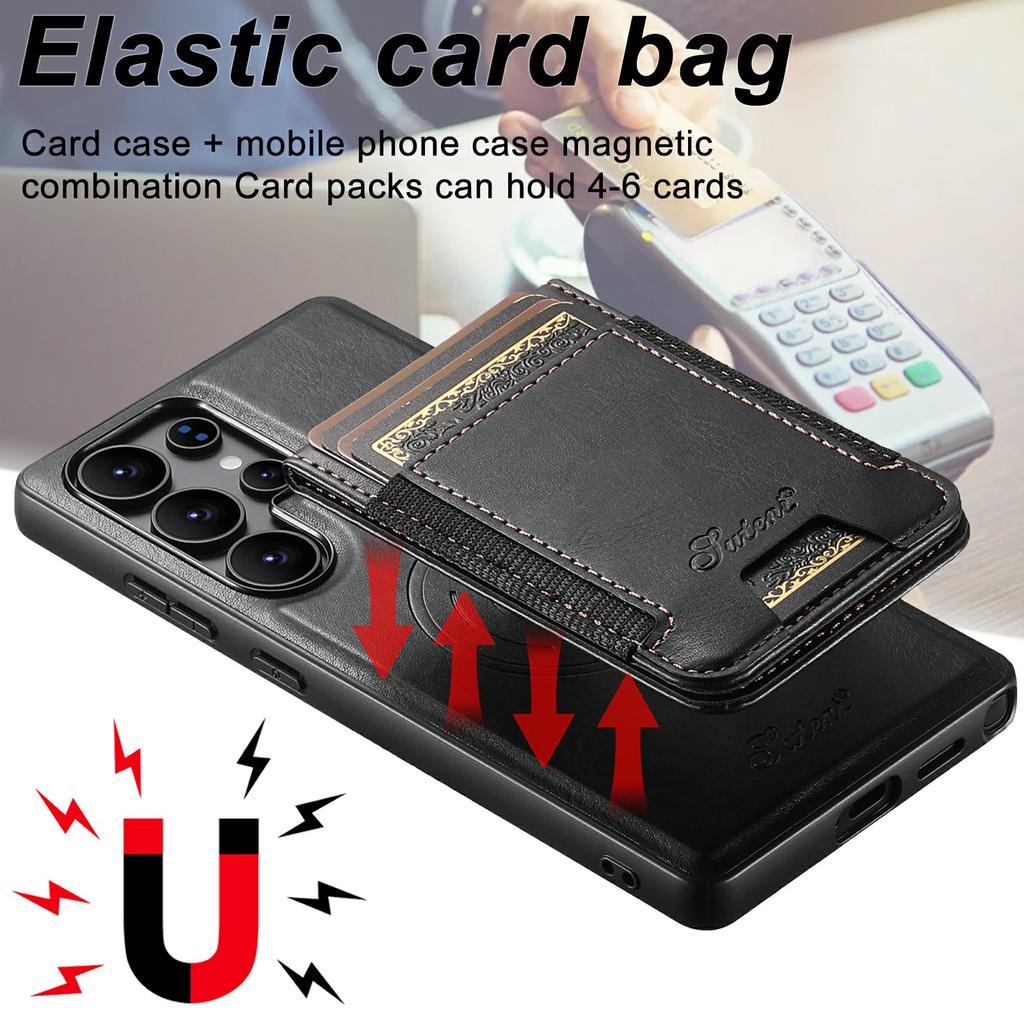 SUTENI For Samsung Galaxy S25 Ultra Leather Phone Case Wallet Card Holder Magnetic Wireless Charging 2-in-1 Detachable Kickstand