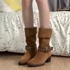 Sheepskin Version~ Skinny Niche Design Belt Buckle Retro Pointed Head Thick Heel Showing Legs Thin Temperament Versatile Fashion Boots