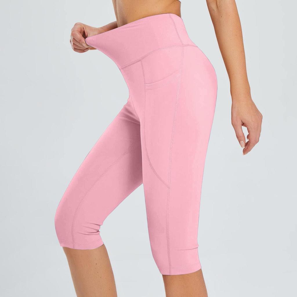 2025 Summer Women's Solid Color Pocket Yoga Capri Pants