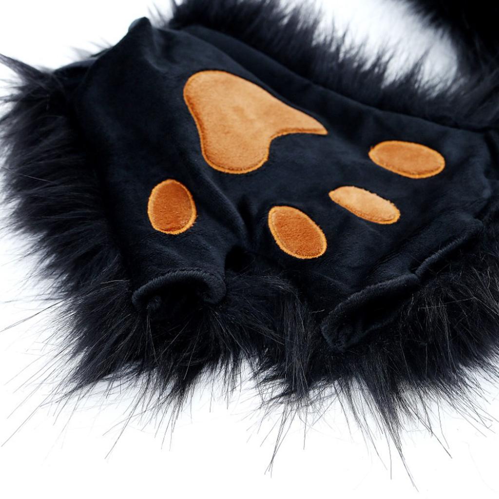 Rukavice s vlčí tlapou Faux Fur Kočičí bezprsté palčáky Zimní teplé Cosplay Halloweenské maškarní party Kostýmní doplňky