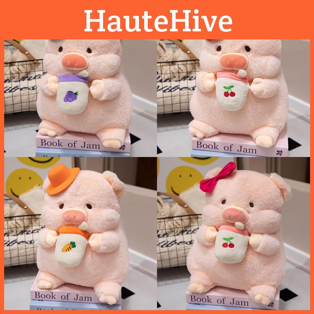 Fruit Tea Milk Hat Bow Pig Plush Toy Animal Stuffed Doll Decoration Kids Gift