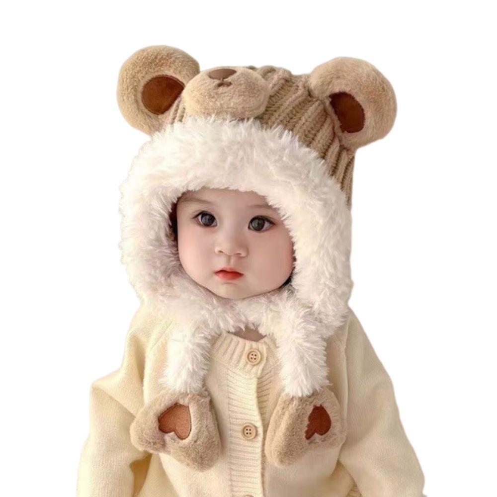 Bear Baby Ear Protection Hat Kawaii Children's Pullover Hats Knitted Warm Hat  for Boys Girls