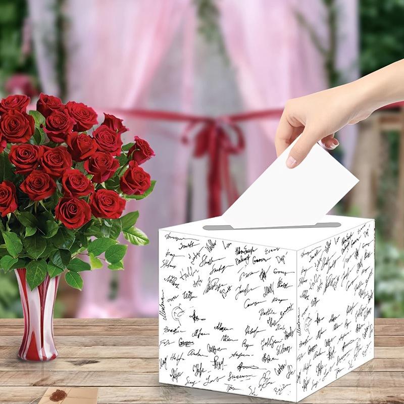 WTEMPO White Weddings Cards Boxes Festive Party Gift Boxes with Cards Writable and Graffiable DIY Foldable Universal Vote Boxes