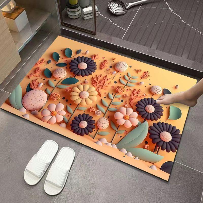 3D Expansion Wind Three-dimensional Diatom Mud Floor Mat Bathroom Toilet Water Absorption Non-slip Mat Household Toilet Foot Mat Quick Drying