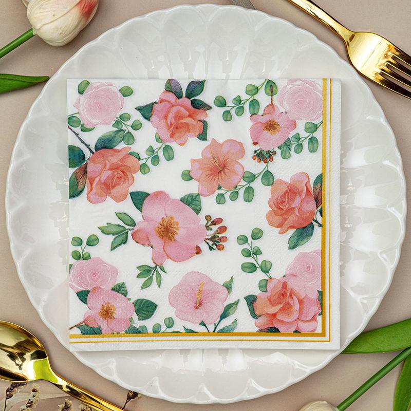 20Pcs Pink Flower Printed Napkins, Disposable 2 Layer Paper Napkins for Party Hotel Dinner Table DIY Decor