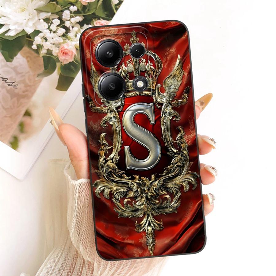 For Xiaomi Redmi Note 13 Pro 4G Case for Note13 Cover Initial Letter Crown Soft Silicone for Redmi Note 13Pro 5G Phone Capa