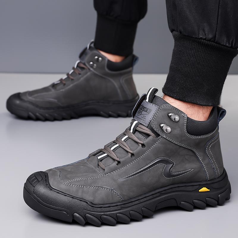 Fashion Men Walking Shoes Winter Thermal Motorcycle Boots for Men Leather Riding Ankle Boots Outdoor Trekking Shoes Non-Slip Men's Boots